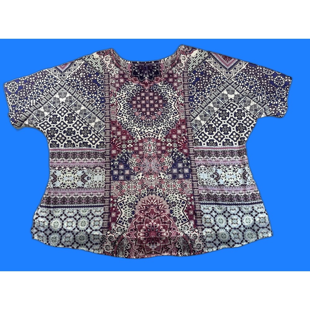 avenue Colorful Paisley Top Womens 22/24 Multicolor All Over Print Short Sleeve - Picture 7 of 8